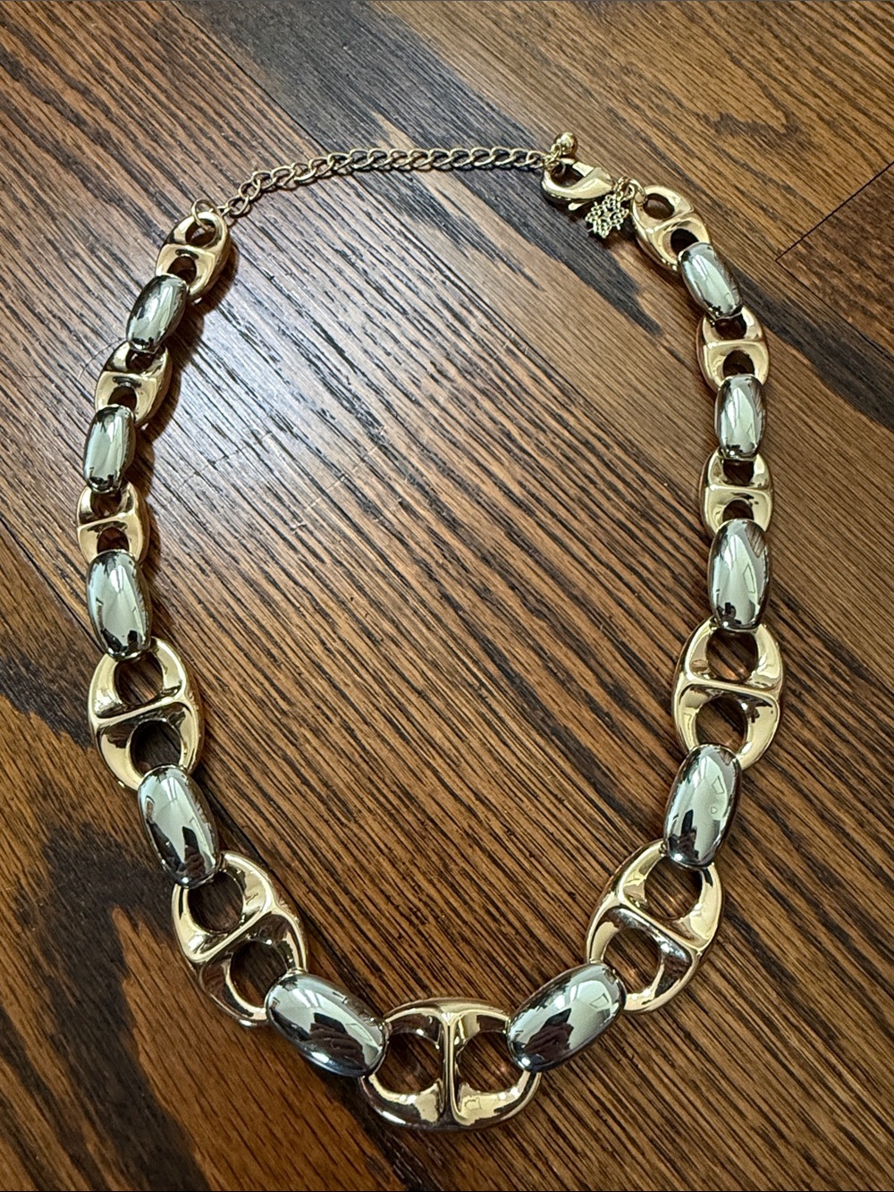 B41 Two-Tone Gold and Silver Chain Link Necklace for Women